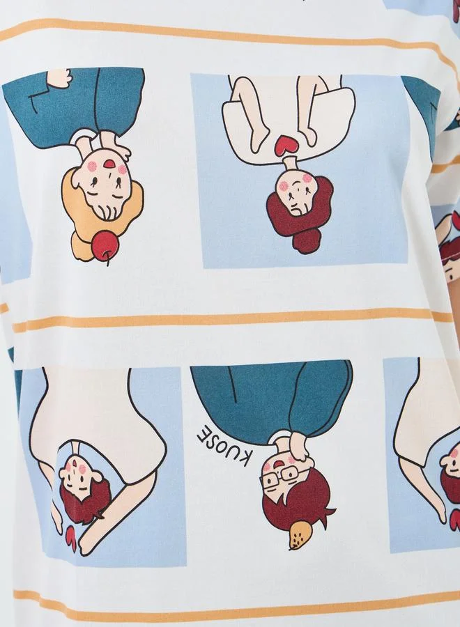 ستايلي قميص نوم تيشيرت بطبعة شخصيات